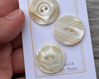 Antique Mother of Pearl Shell Buttons Set of 3 Carved MOP Button Variety 13/16” 21mm