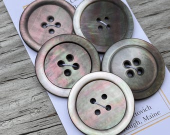 Antique Carved Smoky Rainbow MOP Buttons 1 1/16" Mother of Pearl Buttons Set of 5 Shell Coat Buttons 27mm