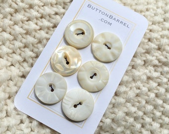 Antique MOP Buttons, Set of 6, Mother of Pearl Shell Buttons, 3/4” Buttons, Wabi Sabi Buttons