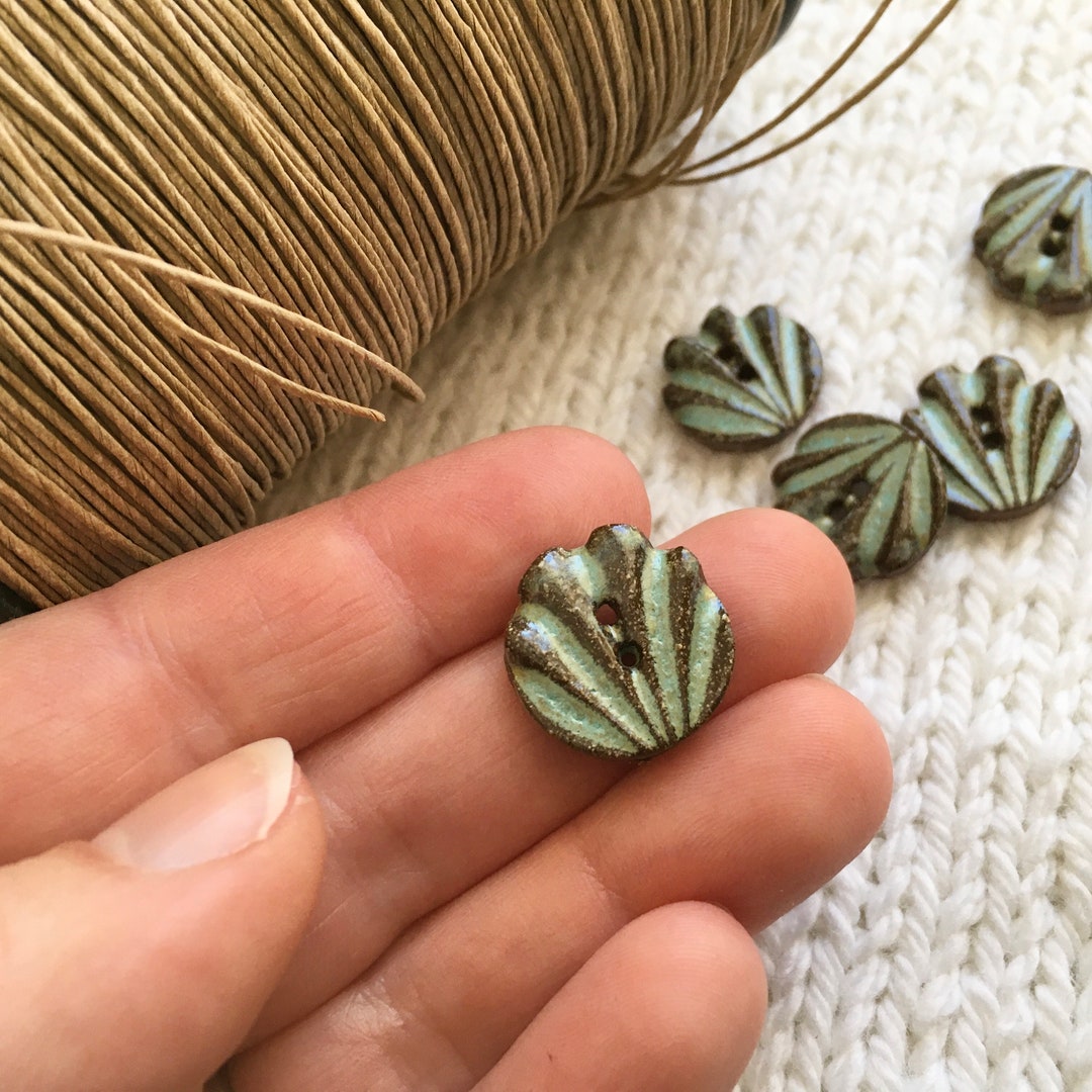 Green Shell Button Handmade Ceramic 11/16” - Etsy