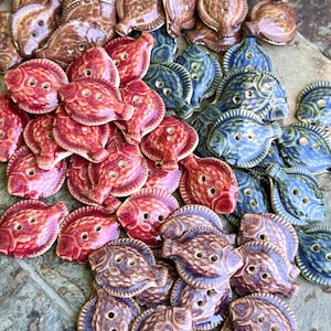 Fish Halibut Flounder Button Handmade Ceramic Button 1” x 3/4”