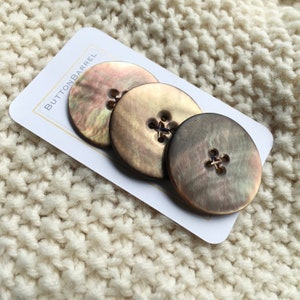 Antique MOP Buttons, Mother of Pearl Shell Button, Set of 3 Bronzy Rainbow, Wabi Sabi, XL Buttons, 1 7/16” Buttons