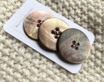 Antique MOP Buttons, Mother of Pearl Shell Button, Set of 3 Bronzy Rainbow, Wabi Sabi, XL Buttons, 1 7/16” Buttons