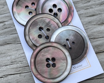 Antique Carved Smoky Rainbow MOP Buttons 1 3/16" Mother of Pearl Buttons Set of 5 Shell Coat Buttons 30mm