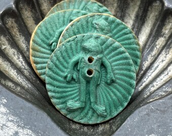 Monsieur Frog Handmade Ceramic Button 1 3/16”