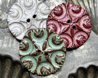 Terracotta Tulip Star Button Handmade Ceramic 1 3/8”