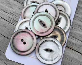Antique MOP Button Set of 10 Smoky Rainbow Mother of Pearl Buttons 15/16” 24mm