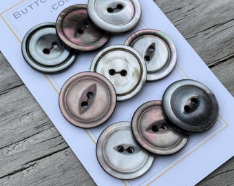 Antique MOP Button Set of 9 Smoky Rainbow Mother of Pearl Buttons 5/8” 16mm