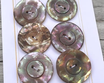Antique Abalone Mother of Pearl Rainbow Shell Button Set of 6 Carved MOP Buttons 5/8” 16mm