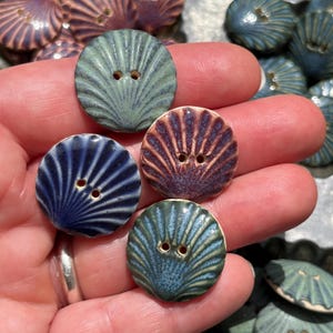 Seashell Buttons Handmade Ceramic 7/8”