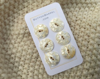 Antique MOP Buttons, Carved Star Button, Set of 6, Mother of Pearl Buttons, 3/4” 22mm
