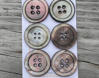 Antique MOP Button Set of 6 Smoky Rainbow Mother of Pearl Buttons 15/16” 24mm