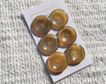 Luminous Antique Horn Buttons Light Tan Sage Green 7/8” Button Set of 6 Unusual Color