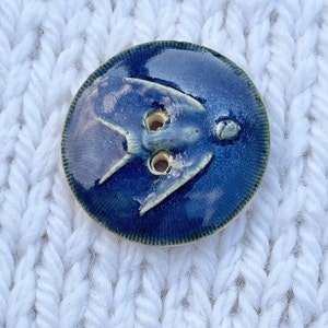 Blue Bird Button 15/16” Handmade Ceramic
