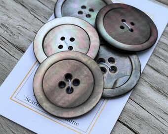 Antique Carved Smoky Rainbow MOP Buttons 1 3/16" Mother of Pearl Buttons Set of 5 Shell Coat Buttons 30mm