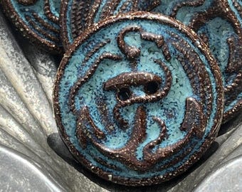 Terracotta Anchor Button 1 3/16” Nautical Handmade Ceramic Button