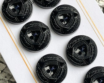 Vintage Black Plastic Housedress Buttons Set of 8 Buttons 9/16” 14mm