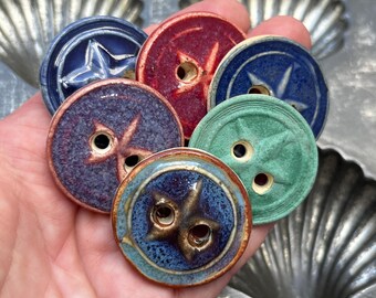 Big Star Handmade Ceramic Button 1 3/8”