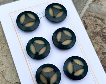 Antique Navy Blue Deco Buttons Carved Tagua Nut 5/8" 16mm 6 Button Set