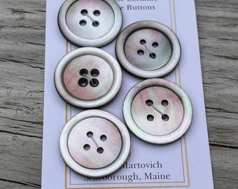Antique Carved Smoky Rainbow MOP Buttons 13/16" Mother of Pearl Buttons Set of 5 Shell Coat Buttons 21mm