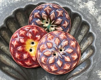 Zinnia Flower Button Handmade Ceramic 1 3/16”