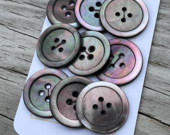 Antique MOP Button Set of 9 Smoky Rainbow Mother of Pearl Buttons 13/16” 21mm