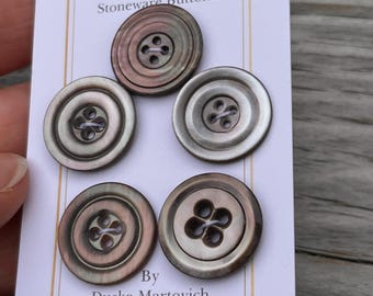 Antique Mother of Pearl Rainbow Shell Button Set of 5 Carved MOP Buttons 11/16” 17mm