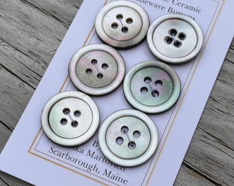 Antique MOP Button Set of 6 Light Smoky Rainbow Mother of Pearl Buttons 11/16” 17mm