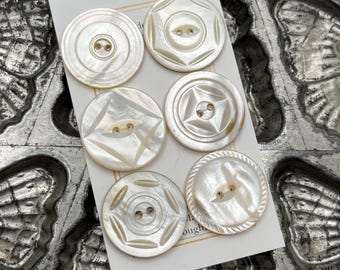 Antique Heavily Carved Buttons Mother of Pearl Button Set 15/16” 24mm Wabi Sabi