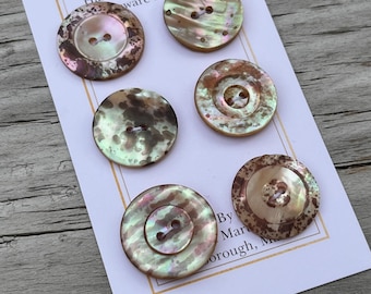 Antique Abalone Mother of Pearl Rainbow Shell Button Set of 6 Carved MOP Buttons 3/4” 19mm