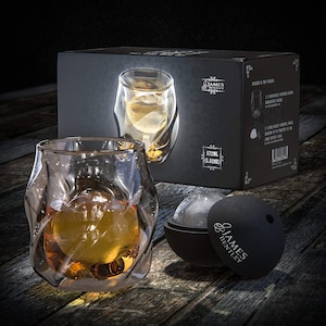 James Bentley Whiskey Glasses Set: Unique Tumblers with Sphere Ice Ball Molds