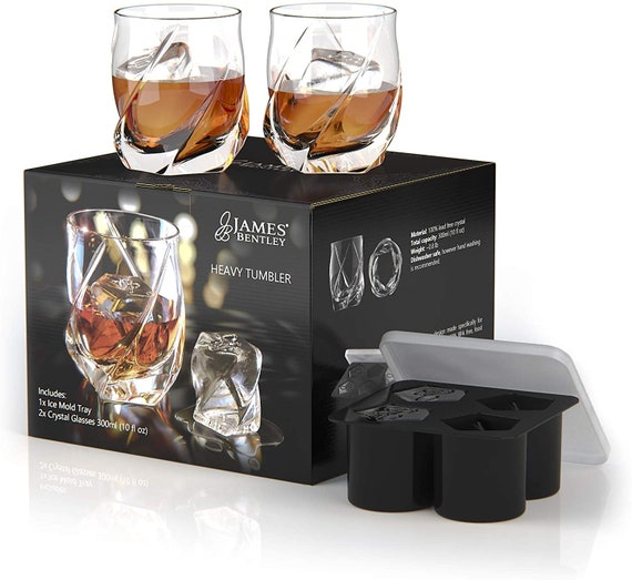 James Bentley Crystal VRIDE 2 Whiskey Glasses Setfree Ice Mold Tray for Whisky  Glasses Set, Heavy Unique Lead-free Hand Made 