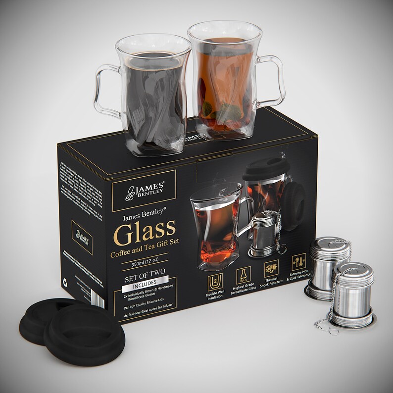 James Bentley Glass Tea Cups set with infuser Filter and Lid Etsy