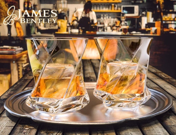 James Bentley STAR Crystal Whiskey Glasses Setfree Ice Mold Tray,set of 2  Heavy Unique Tumblers for Lead-free Hand Made 9 Oz 