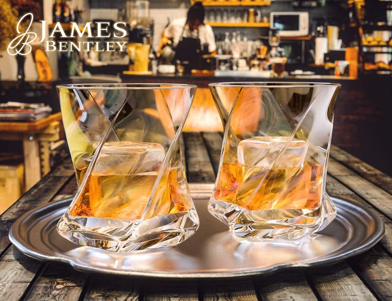 James Bentley Whiskey Glasses Set+Free Sphere Ice Ball Mold X2 for Whisky