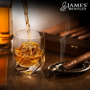 James Bentley Crystal VRIDE 2 Whiskey Glasses set+FREE Ice Mold Tray for whisky glasses set,  Heavy Unique Lead-Free Hand Made