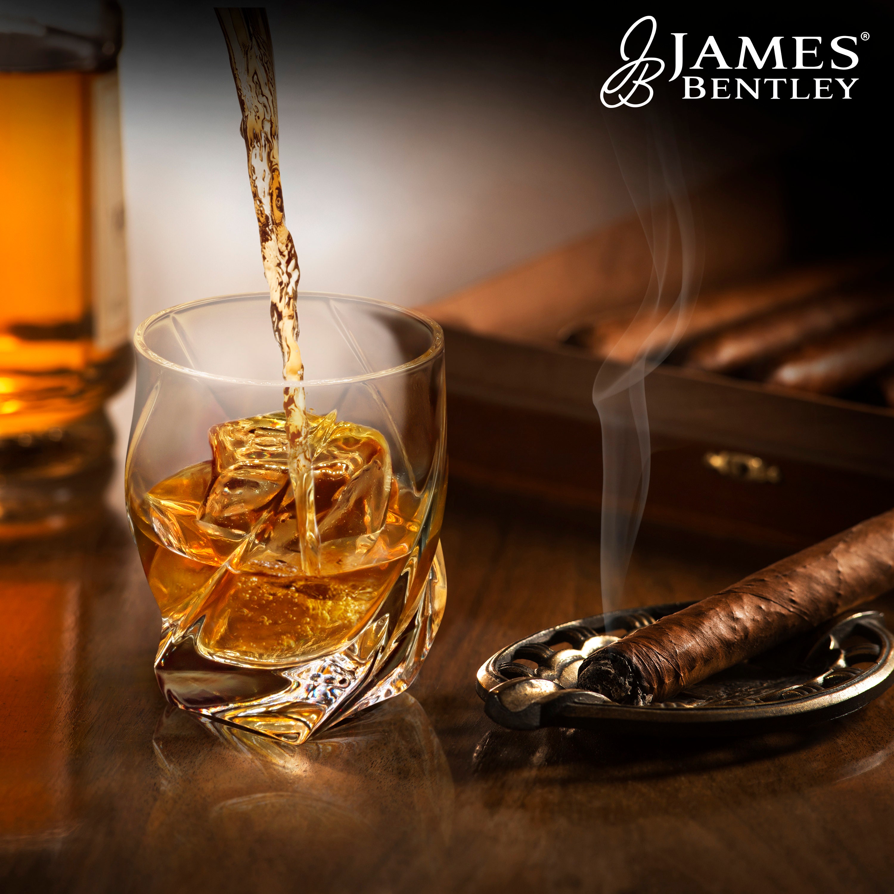 James Bentley Crystal VRIDE 2 Whiskey Glasses set+FREE Ice Mold Tray for whisky glasses set,  Heavy Unique Lead-Free Hand Made