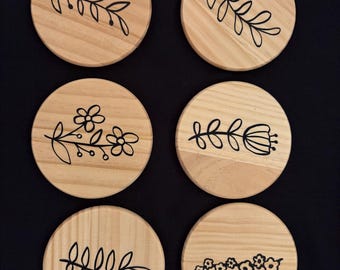 Untersetzer Set von 6- Botanischer Pflanzendruck