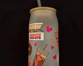 Dunkin Donuts Design Glasbecher mit Bambusdeckel