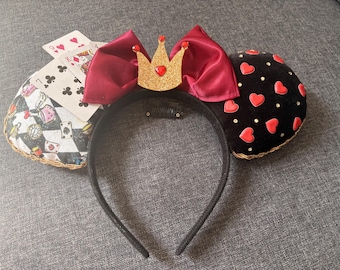 Queen of Hearts - Alice in wonderland Disney Mickey Ears - Handmade