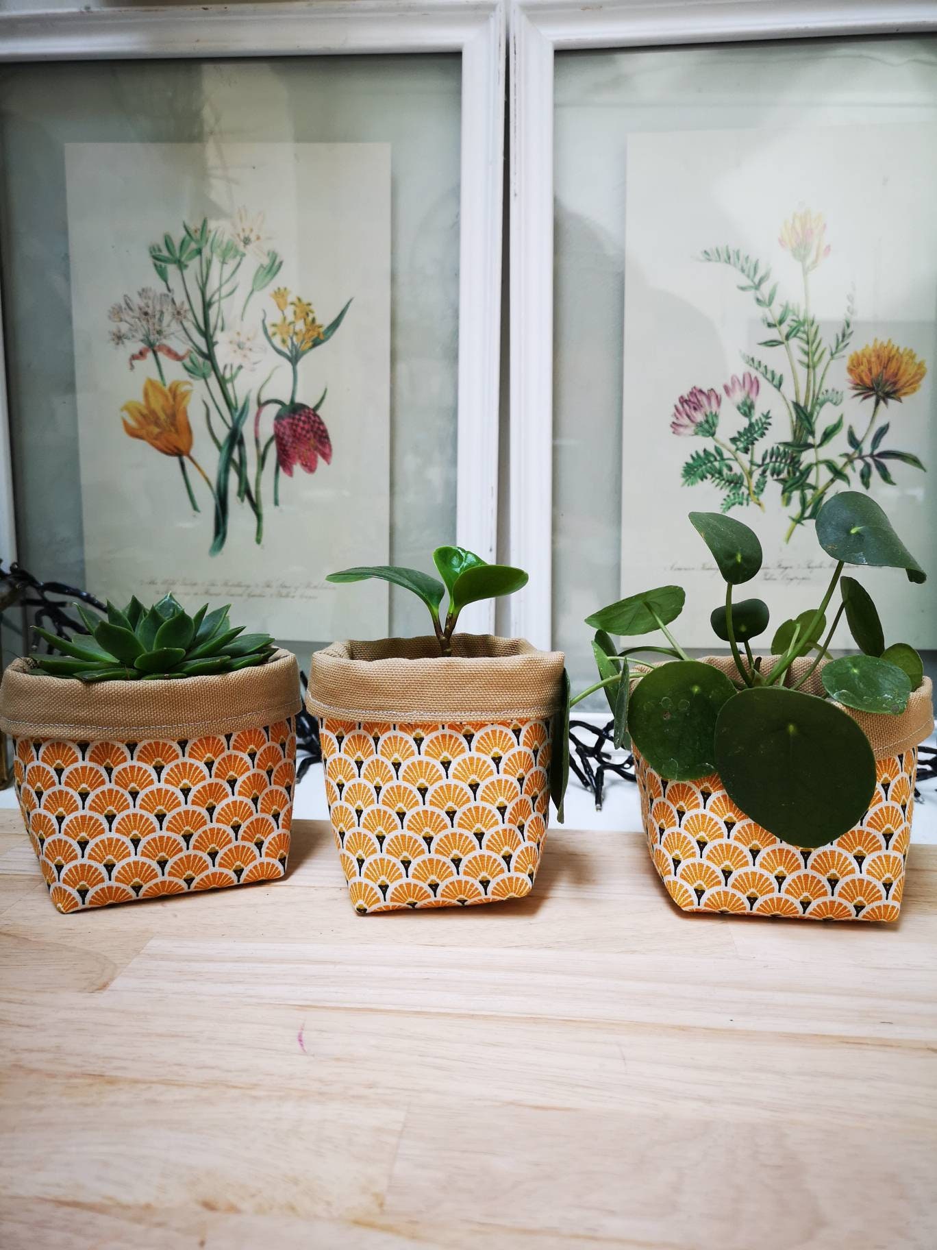 Ensemble 2 ou 3 Minis Caches Pots Lin Succulent Plante Grasse Mini Cache Pot Tissu Style Japonisant