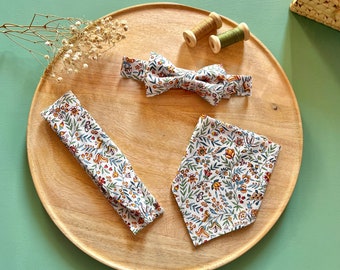 Lot bow tie + pouch + headband in wax or cotton fabric, cocktail wedding ceremony