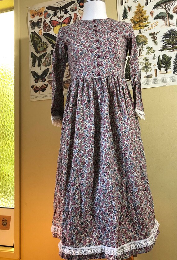 Vintage Prairie Calico Peasant Floral Print Long S