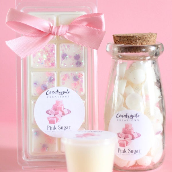 Bougie parfumée de type sucre rose | Bougie contenant | Bougies fortes| La cire fond | 8 onces, 16 onces| Scoops| Fondants de cire à ramasser| Fondants scintillants |