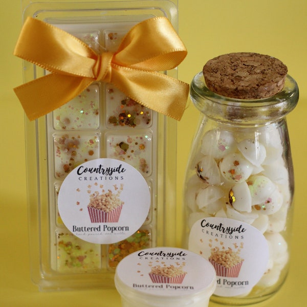 Buttered Popcorn Scented Candle| Container Candle| Strong Candles| Wax Melts| 8oz, 16oz| Scoopies| Scoopable Wax Melts| Glitter Melts|