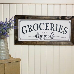 Groceries And Dry Goods Sign | Grocery Wood Sign | Kitchen Sign | Kitchen Wall Decor | Pantry Wood Sign | Pantry Decor | Groceries Sign