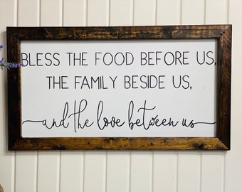 Bless The Food Sign | Love Between Us Wood Sign | Family Wood Sign | Kitchen Sign | Kitchen Wall Decor | Dining Room Sign | Family Sign Gift