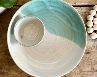 Chip and Dip Turquoise bowl Large Handmade Teal pottery bowl pottery serving bowl large Aqua ceramic chip and dip bowl gift pottery handmade