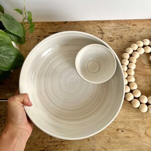 Chip and Dip Snack Bowl Large Chip Dip Handmade Pottery Bowl Blue Pottery Serving Platter Large ceramic hors d'oeuvres tray Ceramic Game Day image 9