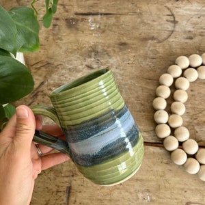 Blue handmade pottery mug handmade blue ceramics 14 oz blue coffee mug everyday gift mug blue handmade stoneware mug coastal blue pottery Green